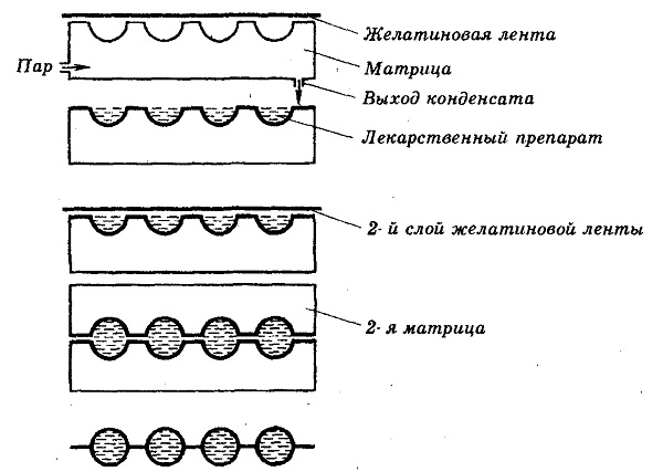 Метод получения капсулы методом прессования.