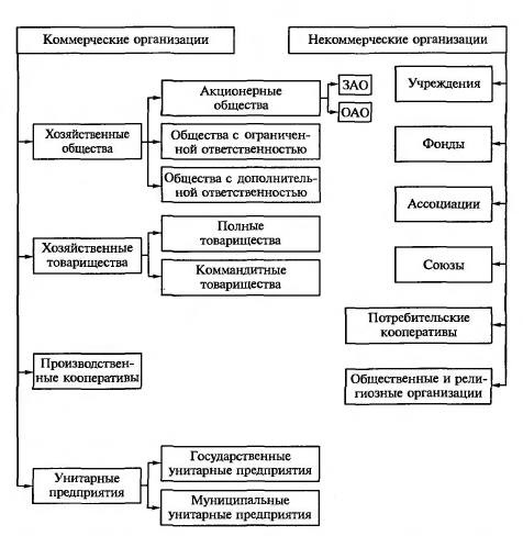 Организационно-правовые формы деятельности юридических лиц