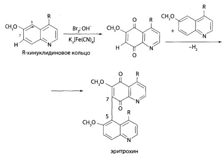 При действии бромной воды хинин окисляется до 5,8-хинолинхинона